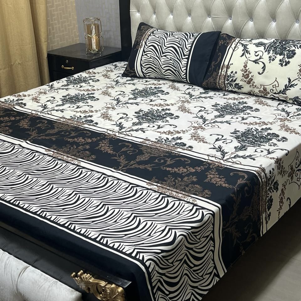 Premium Quality 3Pcs Crystal Cotton Bedsheet For Double Bed
