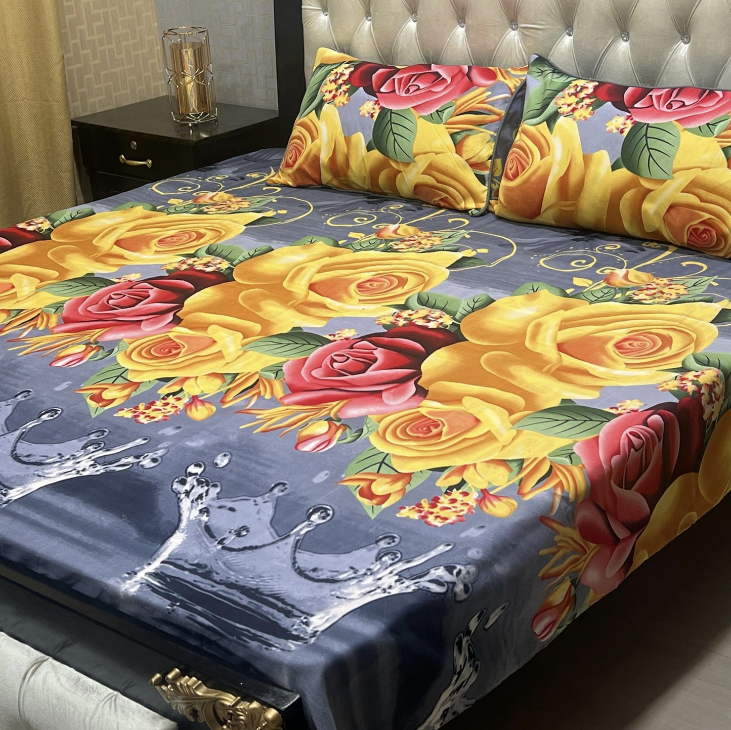 Premium Quality 3Pcs Crystal Cotton Bedsheet For Double Bed