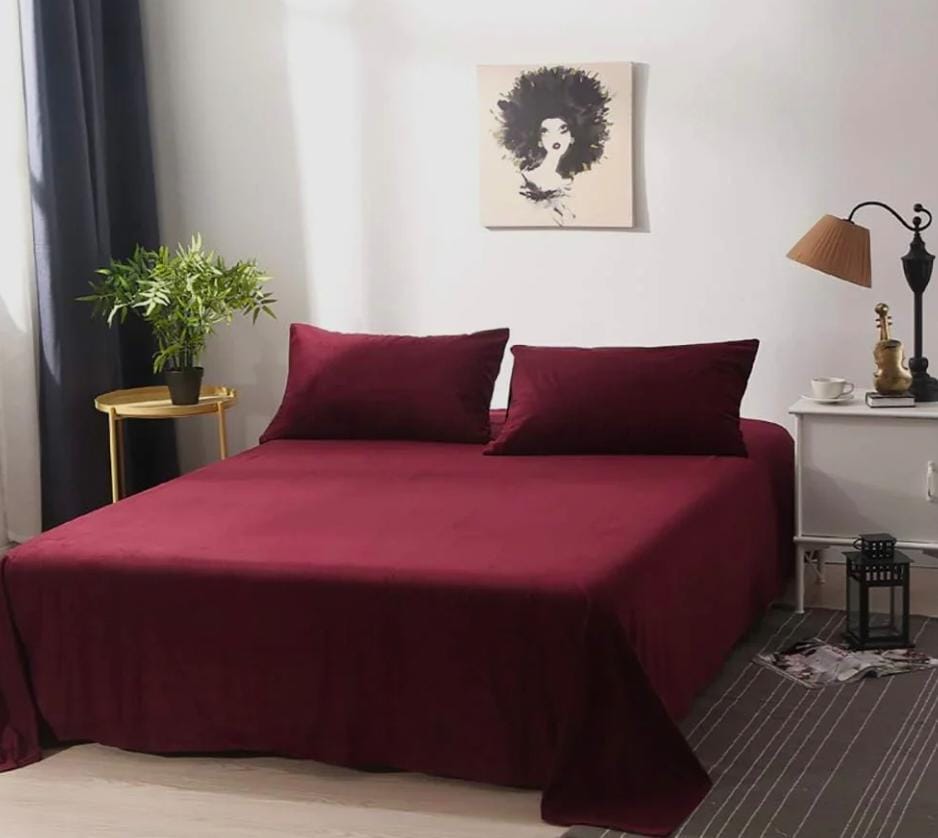 Cotton Plain Solid Color King Size 3pc Bedsheet Set