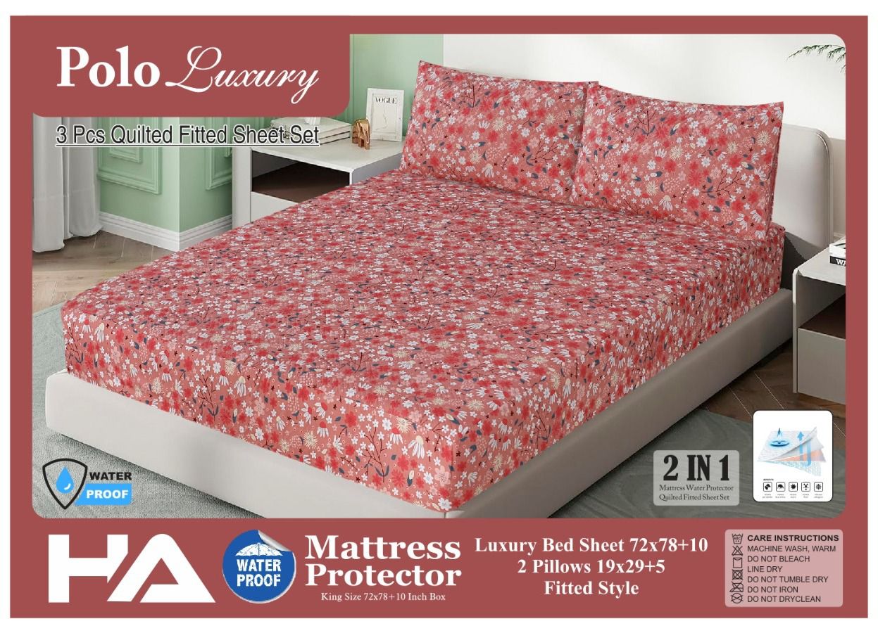 Premium Quality Printed 3pc Waterproof Mattress Protector/Bedsheet With 2 Pillow Covers