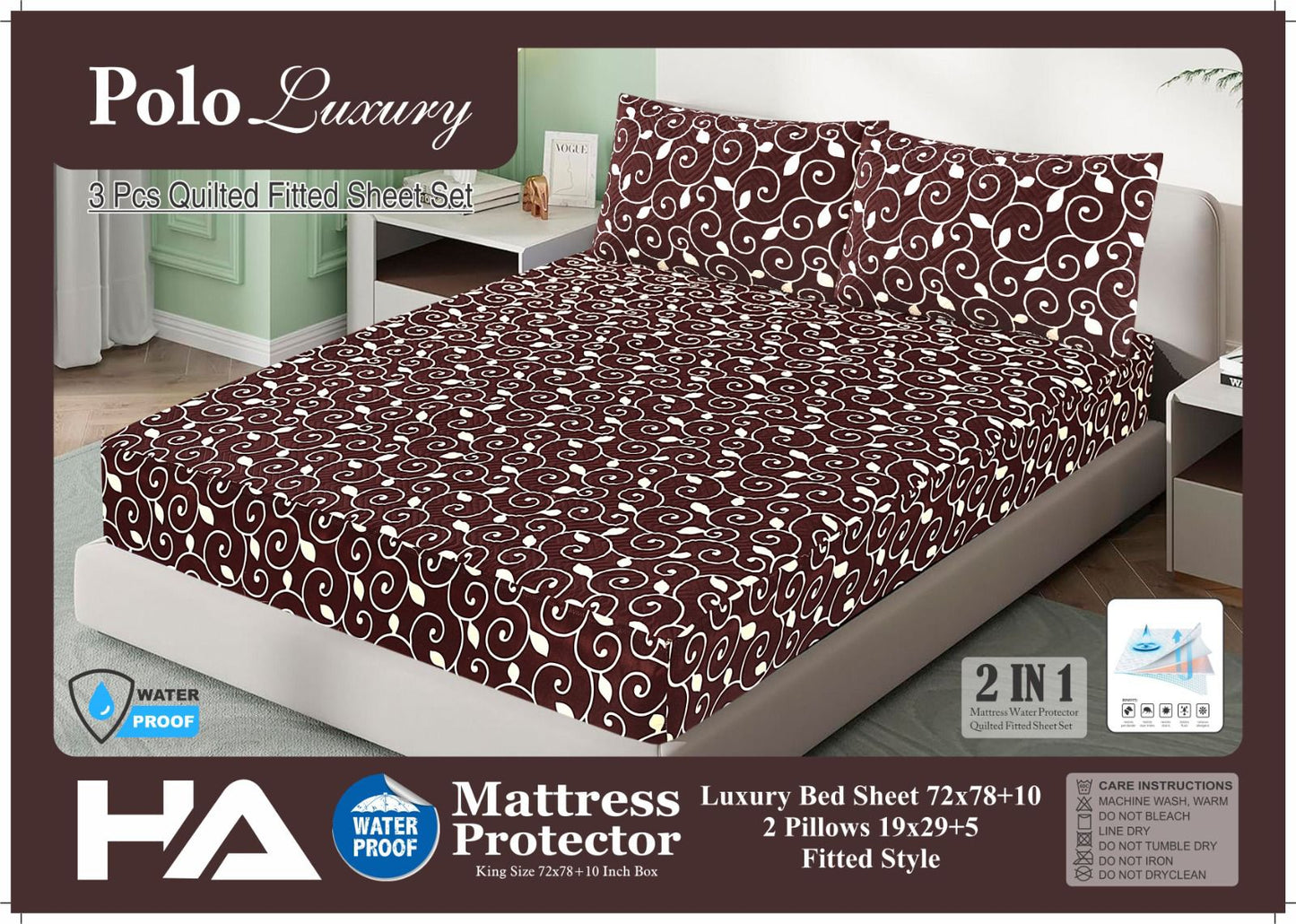 Premium Quality Printed 3pc Waterproof Mattress Protector/Bedsheet With 2 Pillow Covers