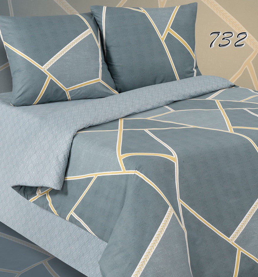 Geometric Print  Export Cotton 3Pc Bedsheet King Size