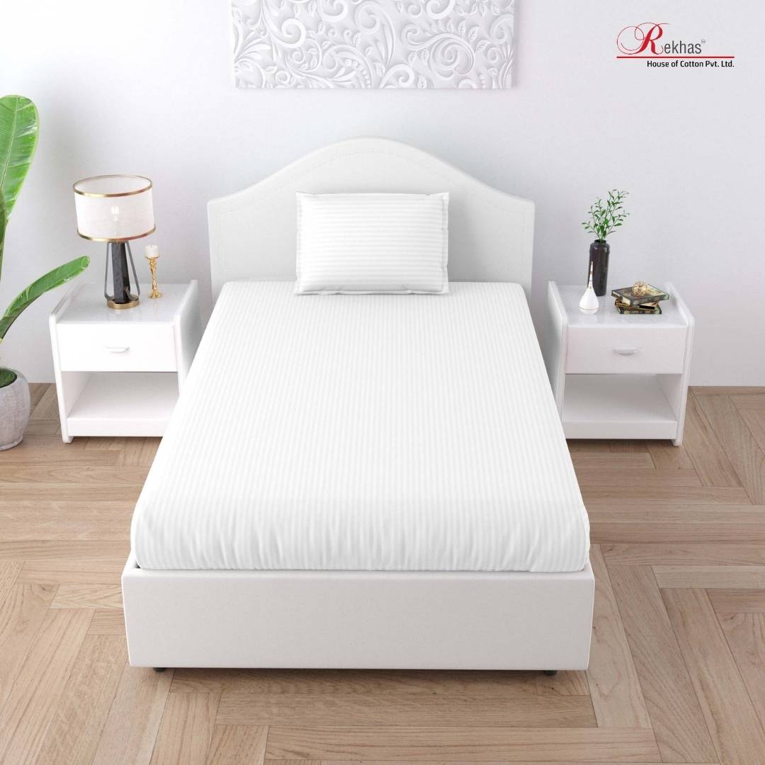 Premium Quality King Size Satin Bedsheet with 2 Pillow Covers White Stripe Design Bedsheet