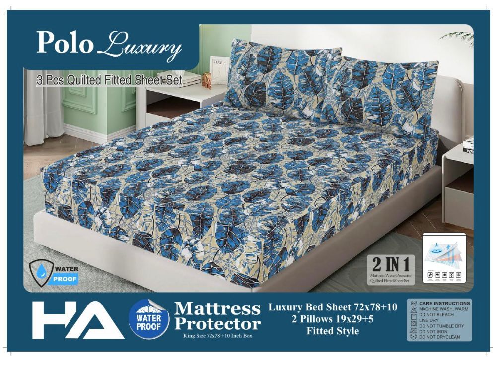 Premium Quality Printed 3pc Waterproof Mattress Protector/Bedsheet With 2 Pillow Covers
