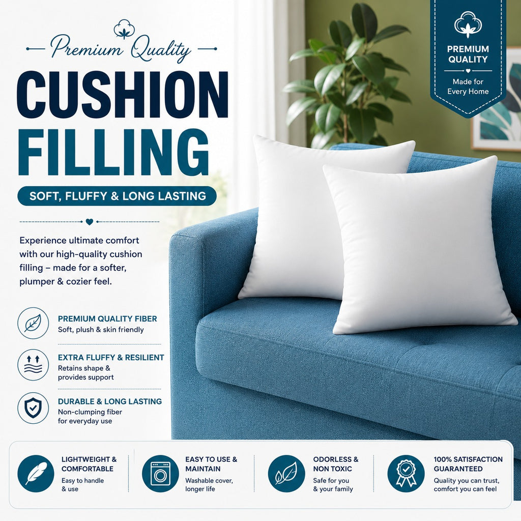 Pack of 5 Premium Polyester Cushion Inserts | 16x16 Inch Throw Pillow Fillings | Soft & Fluffy