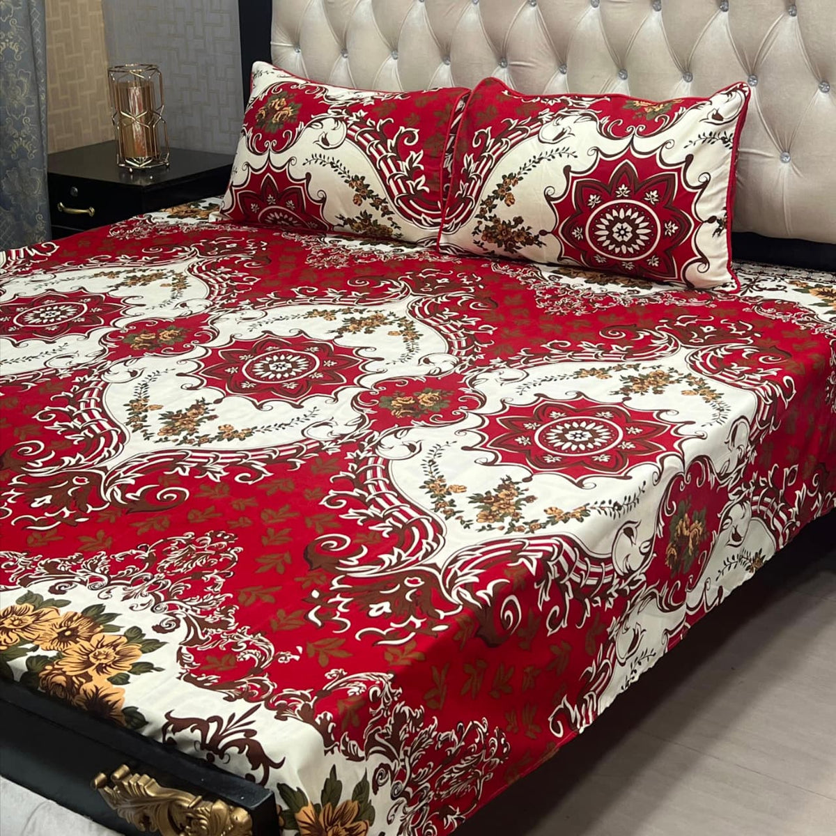 Premium Quality 3Pcs Crystal Cotton Bedsheet For Double Bed