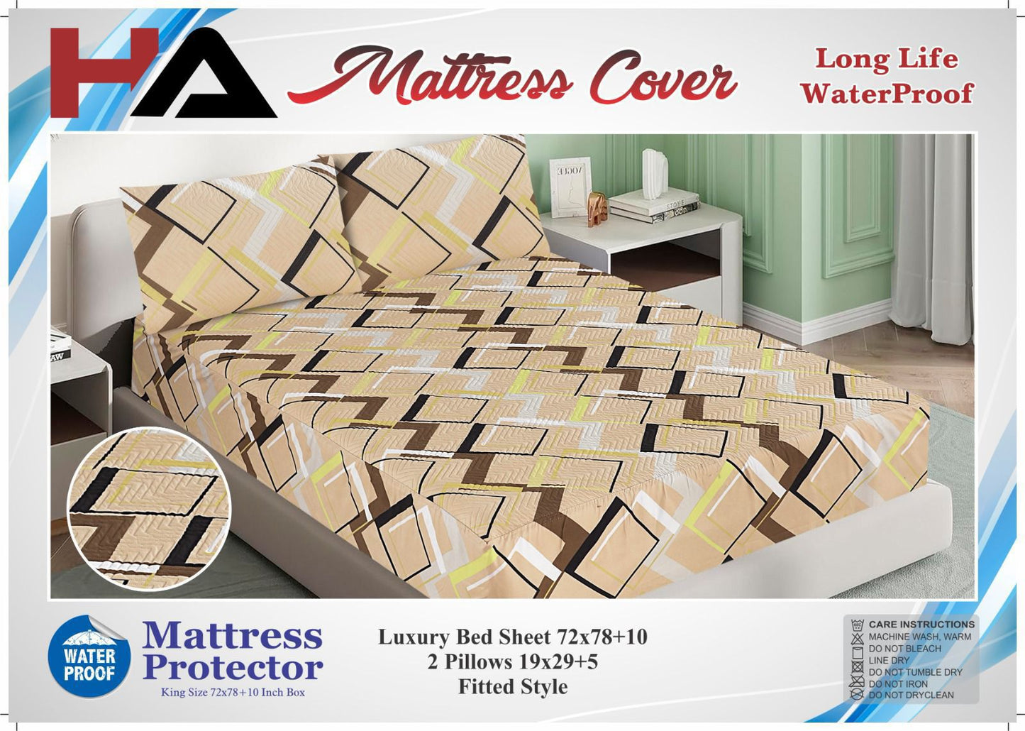 Premium Quality Printed 3pc Waterproof Mattress Protector/Bedsheet With 2 Pillow Covers